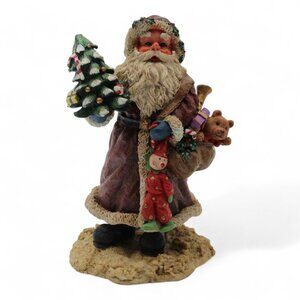 Vintage Hand-Painted Santa Claus Figurine Holding Tree & Gifts